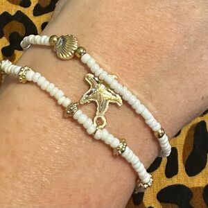 Gold and White Beaded Beach Bracelet Set